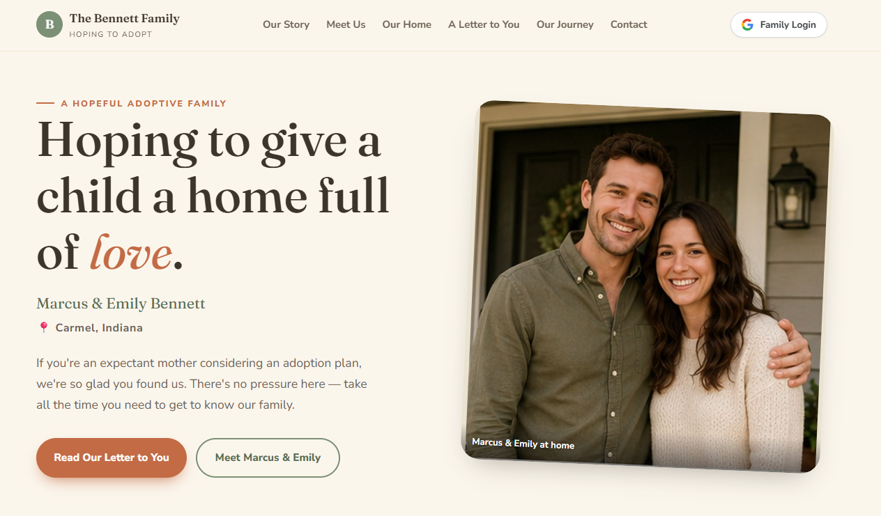 The Bennett Family adoption profile website