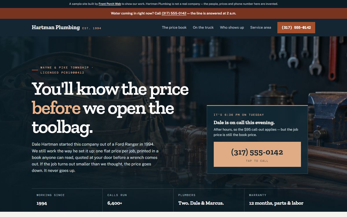 Hartman Plumbing homepage